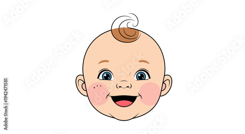 Happy smiling baby head cartoon on white background