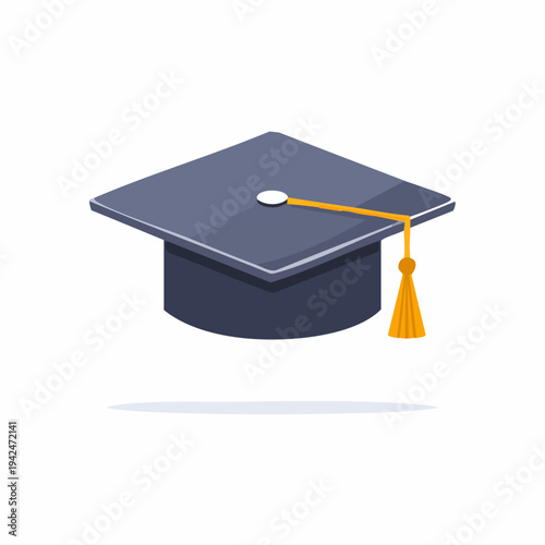 Isometric graduation cap with orange tassel on white background