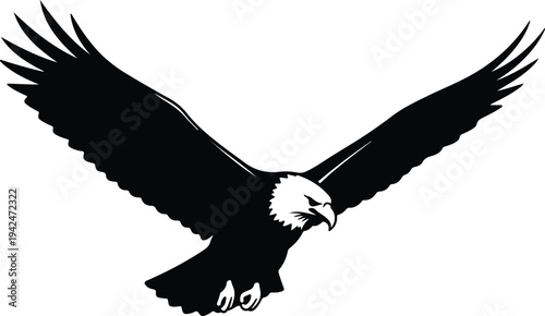 Silhouette Bald Eagle Flying with Outstretched Wings vector design