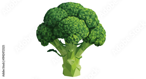 Low poly geometric broccoli isolated on white background