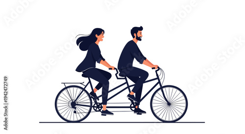 Man and woman riding a tandem bicycle together