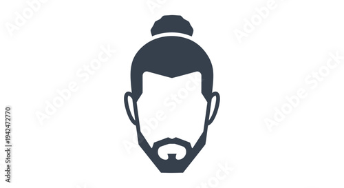 Man bun and beard icon in flat style