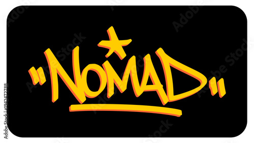 Nomad Graffiti Tag Lettering with Star Accent and Handcrafted Neon Yellow Style for Adventurous Urban Branding.