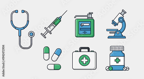 Medical and healthcare icons collection on light background