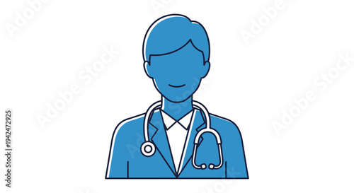 Medical doctor wearing stethoscope in blue icon style
