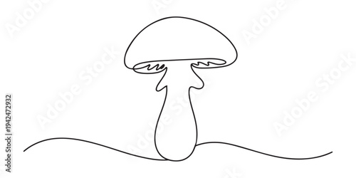 Continuous one line drawing of Modern mushroom, single line art concept vector illustration, on transparent background. Mushroom in one line art style. Drawing of a champignon or forest mushroom.