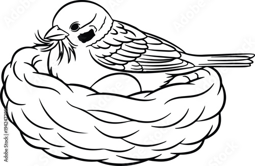 Silhouette Bird Sitting in Nest Simple Minimalist Illustration vector design