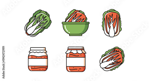 Baechu Kimchi Line art vector soft pastel abstract illustration