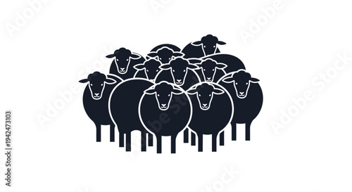 Minimalist black and white flock of sheep icon