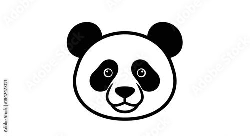 Minimalist black and white panda head cartoon illustration