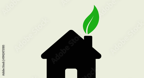 Minimalist black house with green leaf chimney icon
