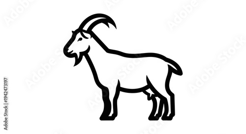 Minimalist black line art illustration of a standing goat.