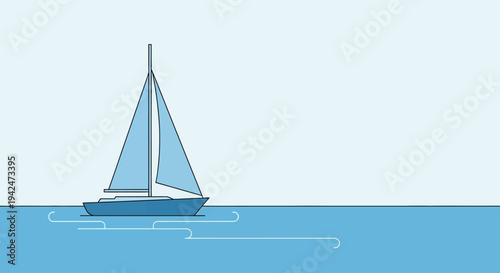 Minimalist blue sailboat illustration on calm ocean water