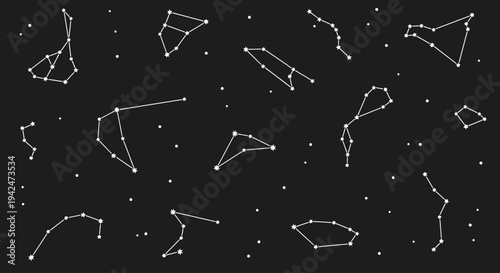 Minimalist constellation pattern with scattered stars on black background