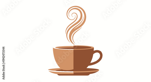 Minimalist coffee cup with swirling steam flat illustration