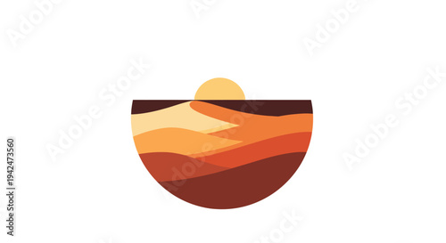 Minimalist desert landscape with sand dunes and setting sun