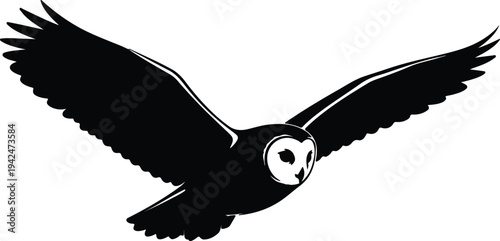 Silhouette Flying Barn Owl Bird Animal Wildlife vector design