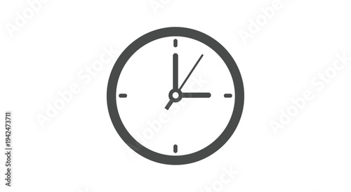 Minimalist gray clock icon on white background with black frame