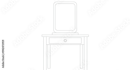 Minimalist line art dressing table with mirror illustration