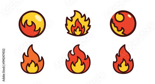 Fireball Line art vector set modern bold abstract color illustration