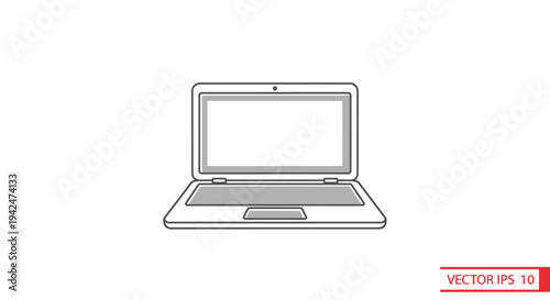 Minimalist outline laptop computer icon on white background