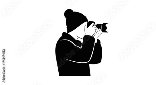 Minimalist person holding camera taking photo illustration