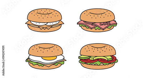 Bagel Sandwich Line art vector clean modern artistic abstract illustration