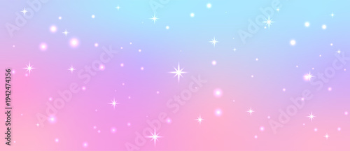 Fantasy pink purple gradient with shining stars and glowing bokeh lights, cute dreamy background with soft dream pink glitter shine.