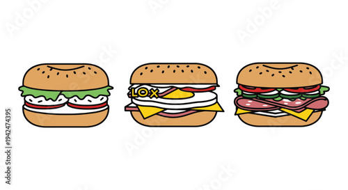 Bagel Sandwich Line art vector vibrant abstract gradient color