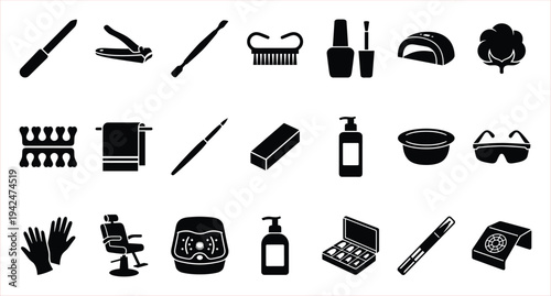 Collection of Silhouette Icons: Personal Grooming, Nail Care, and Salon Equipment