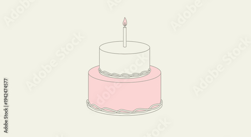 Minimalist two-tier birthday cake with lit candle illustration