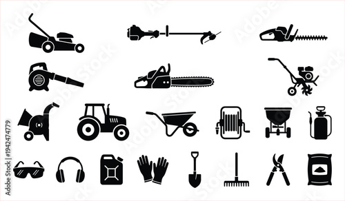 Collection of Garden and Yard Maintenance Equipment Icons