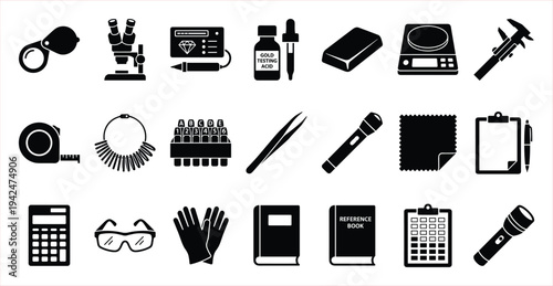Collection of Gemology Tools and Laboratory Equipment Icons