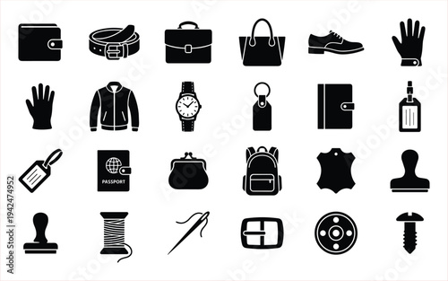 Collection of Classic Leather Goods and Accessories Icons