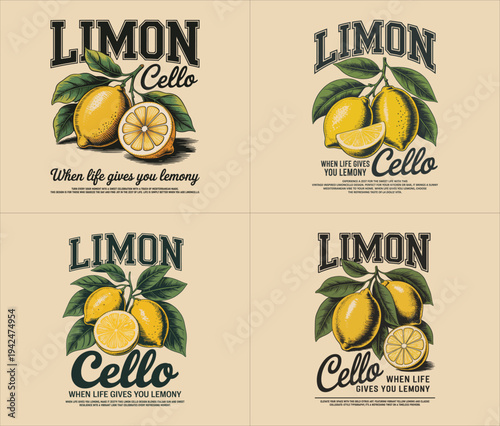 limon cello when life gives you lemony vintage mediterranean lemon citrus fruit orchard aesthetic streetwear graphic t shirt design vector illustration artwork
