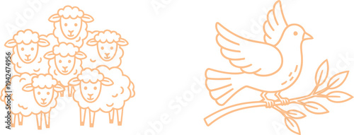 Pale sketch of people and a bird