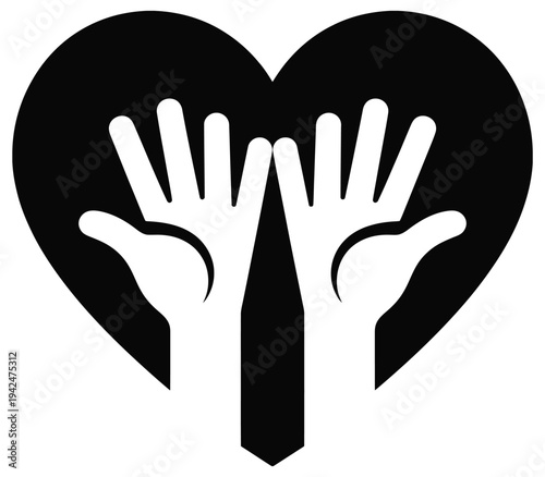 Heart, with hands icon isolated on white background, symbolizing care, love, support, charity, and healthcare concept, modern flat vector illustration