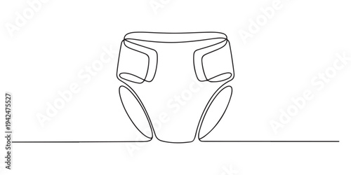 continuous line drawing. Line art, drawing baby diapers. Vector illustration on white background, Newborn line art. Baby legs illustration. Art for print. Child in diaper. Continuous one line drawing.