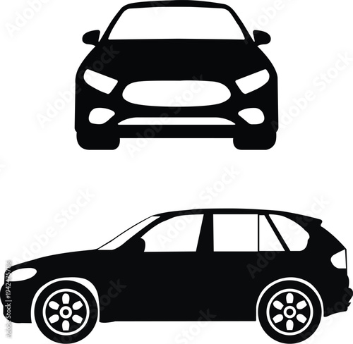 Set of black car icons showing different automobile styles sports, luxury, vintage and convertible vehicles in a simple vector illustration