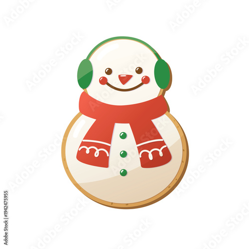 Homemade gingerbread cookie in the shape of a snowman. Cute Christmas baking snowman