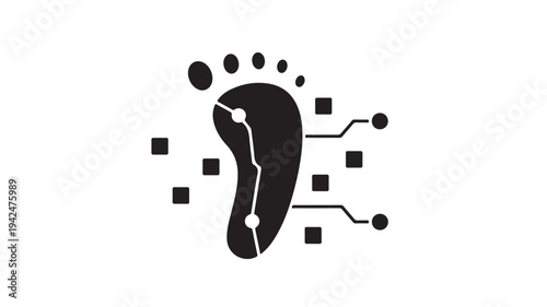 Footprint icon with digital circuitry and squares, symbolizing digital footprint and data featuring technology, online, privacy with internet and