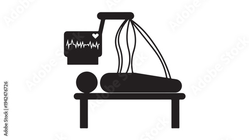 Patient undergoing EKG or ECG diagnostic test connected to a heart monitor on a table in a medical setting