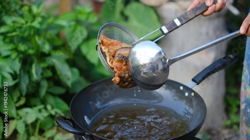 Fresh Fish Cooking Outdoors on Traditional Stove with Vegetables and Herbs, Culinary Experience in Natural Surroundings, Family Meal Preparation