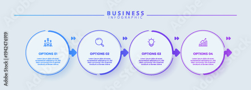 Design template for infographic labels with icons and 4 options or steps. Suitable for process diagrams, presentations, workflow layouts, banners, flow charts, and infographics.	