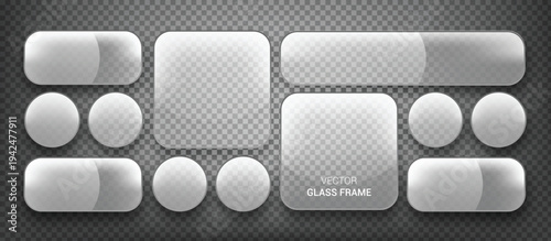 Liquid glass smartphone interface isolated. White UI light frame square and circle banner with shine stroke. Control center widget for smartphone and web app, vector illustration.