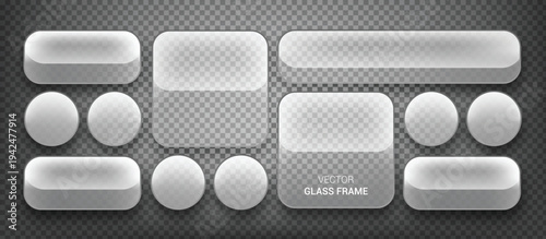 Liquid glass smartphone interface isolated. White UI light frame square and circle banner with shine stroke. Control center widget for smartphone and web app, vector illustration.