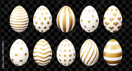 3d realistic Easter egg with gold patterns. Traditional symbol
