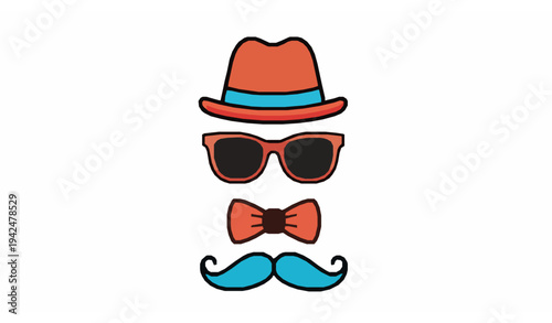 Hipster man disguise icon set with hat sunglasses bow tie and mustache vector illustration isolated on white background