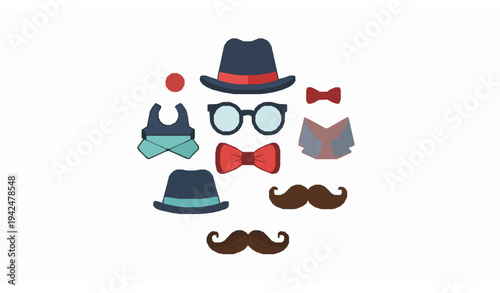 Classic gentleman accessories vector set with hat glasses bow tie and mustache isolated on white background