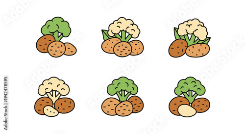 Aloo Gobi Line art vector set clean colorful abstract